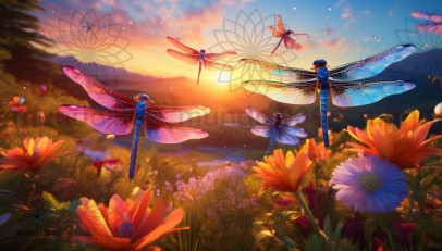 Illustration Dancing Dragonflies of Happiness